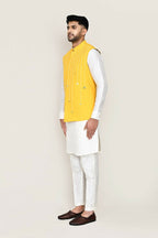 Joban Fashion White Colored Art Silk Fabric Kurta, Jacket With Straight Fit Pant | Grocsy