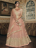 Wedding Designer Sequene Zari Resham Embroidery Peach Net Lahengha Choli - Anbazaar | Grocsy