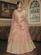 Wedding Designer Sequene Zari Resham Embroidery Peach Net Lahengha Choli - Anbazaar | Grocsy