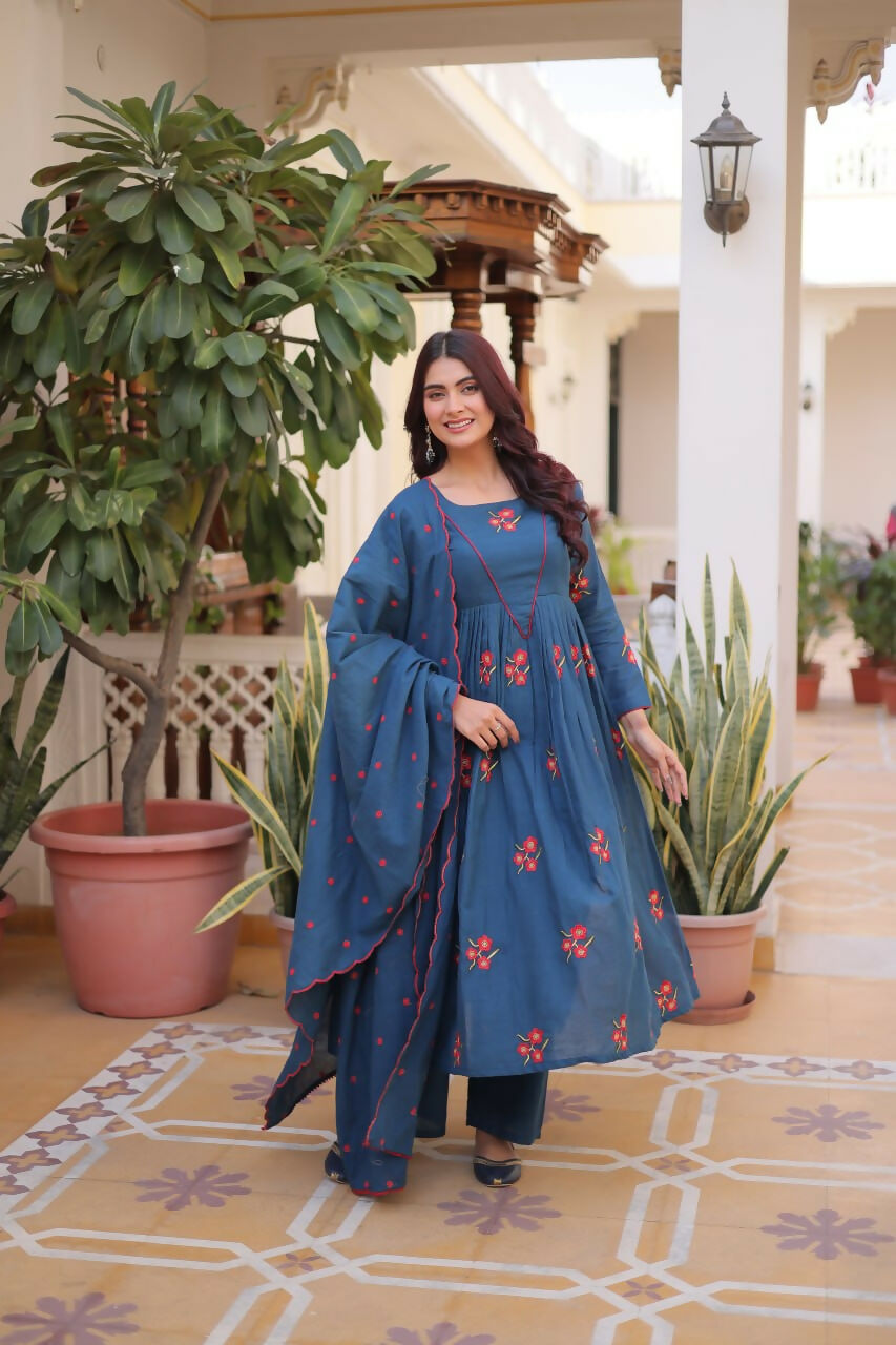 Teeya Creation Womens New Trendy Simple Cotton With Embroidered Work Kurta Set | Grocsy