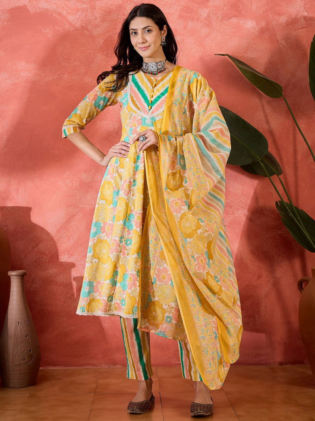 Joban Fashion Printed Mustard Pure Cotton Kurta Set | Grocsy