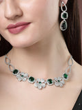 NVR Women's Green & Silver-Plated American Diamond Handcrafted Jewellery Set | Grocsy