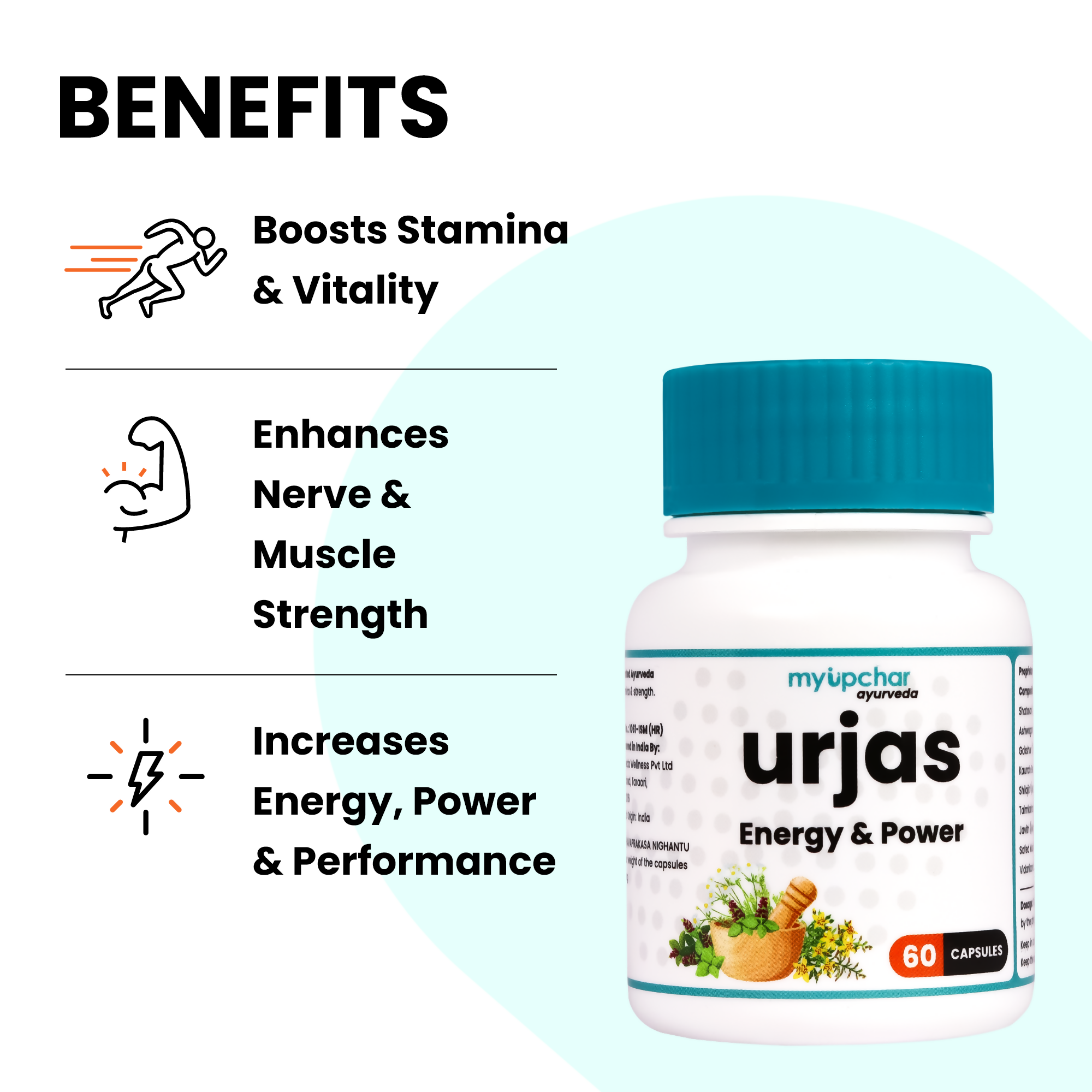myUpchar Ayurveda Urjas Energy & Power Capsules For Men | Grocsy