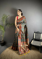 Joban Fashion Dark Green Banarasi Soft Silk Woven Saree | Grocsy
