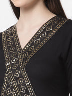 Myshka Black Color Rayon Embroidered Kurta With Dupatta Set | Grocsy