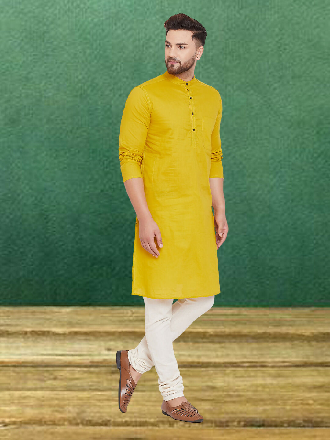 Even Apparels Men's Pure Cotton Yellow Kurta | Grocsy