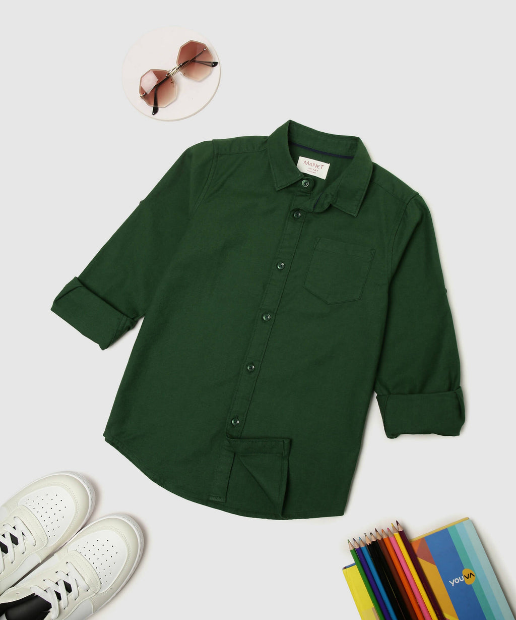 Manet Boys Full Sleeves Solid Shirt - Green | Grocsy