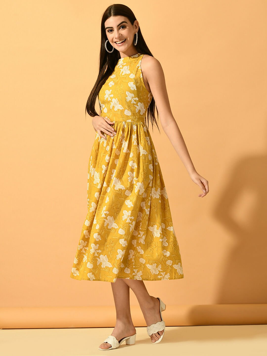 Myshka Women's Yellow Fit and Flare Party Dress | Grocsy