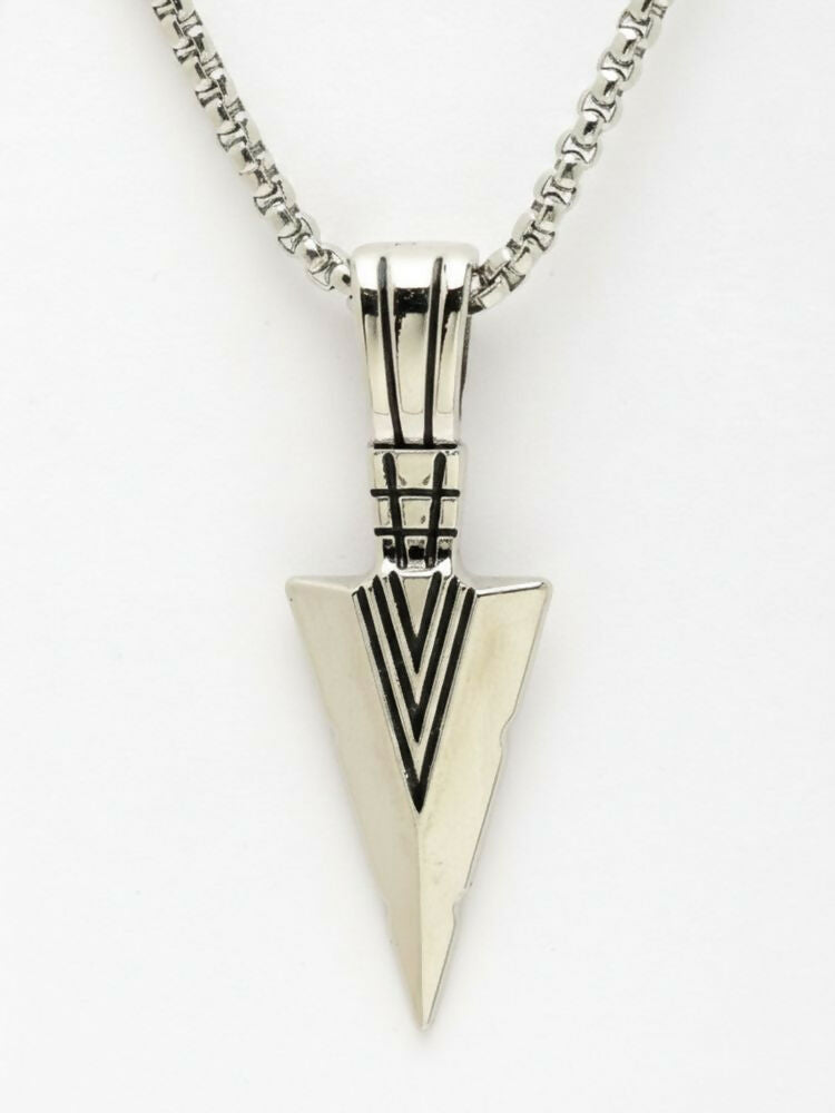 NVR Men's Arrow Shaped Silver Plated Pendant with Chain | Grocsy