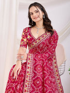 Red Vichitra Silk Bandhani Printed, Embroidery Work Saree - Ditya | Grocsy