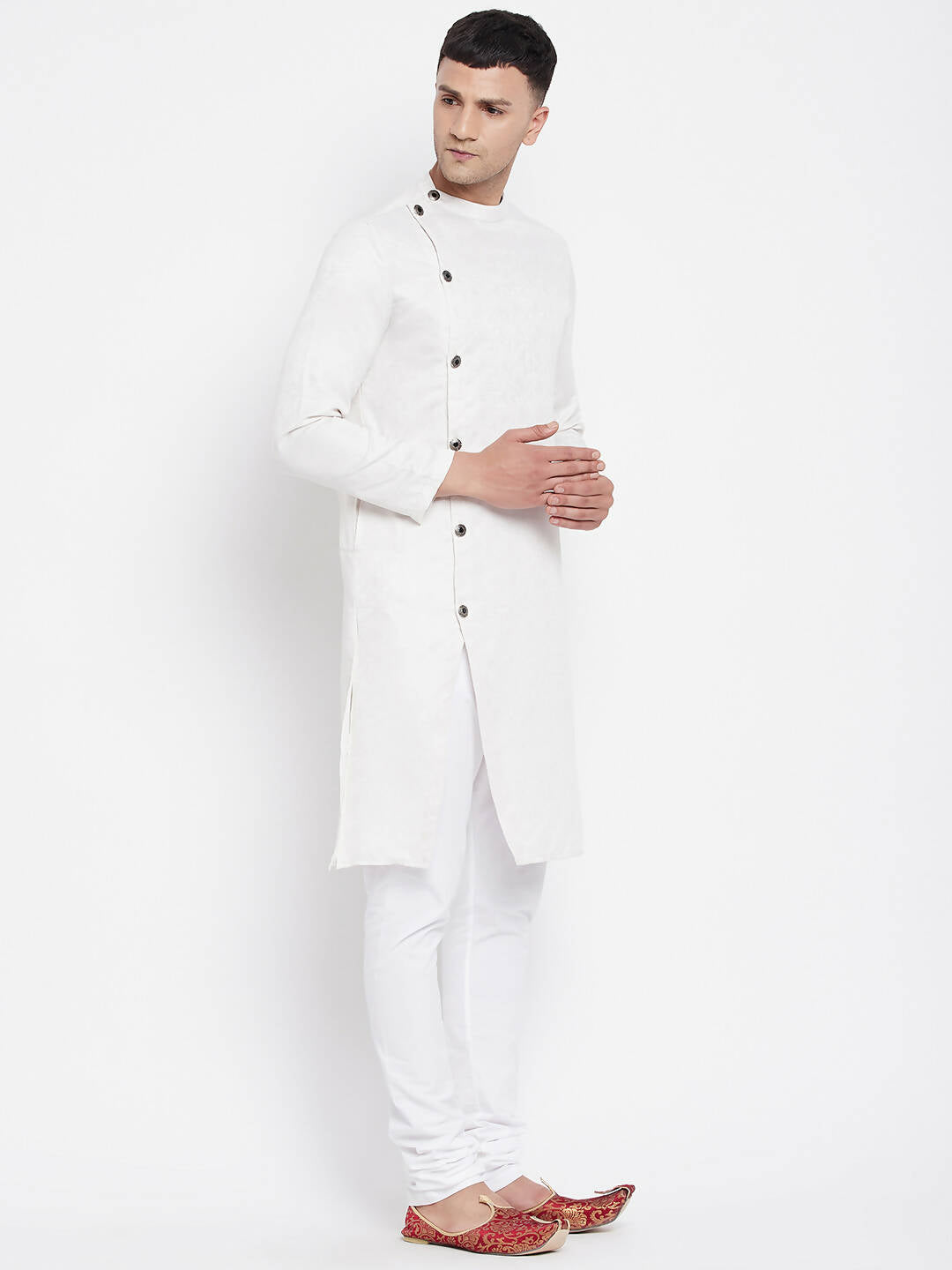 Even Apparels White Rayon Men's Sherwani Kurta With Asymetrical Cut | Grocsy