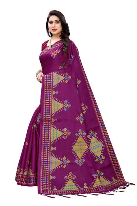 Vamika Wine Red Kalamkari Print With Jhalar Khadi Silk Saree (KITE WINE) | Grocsy