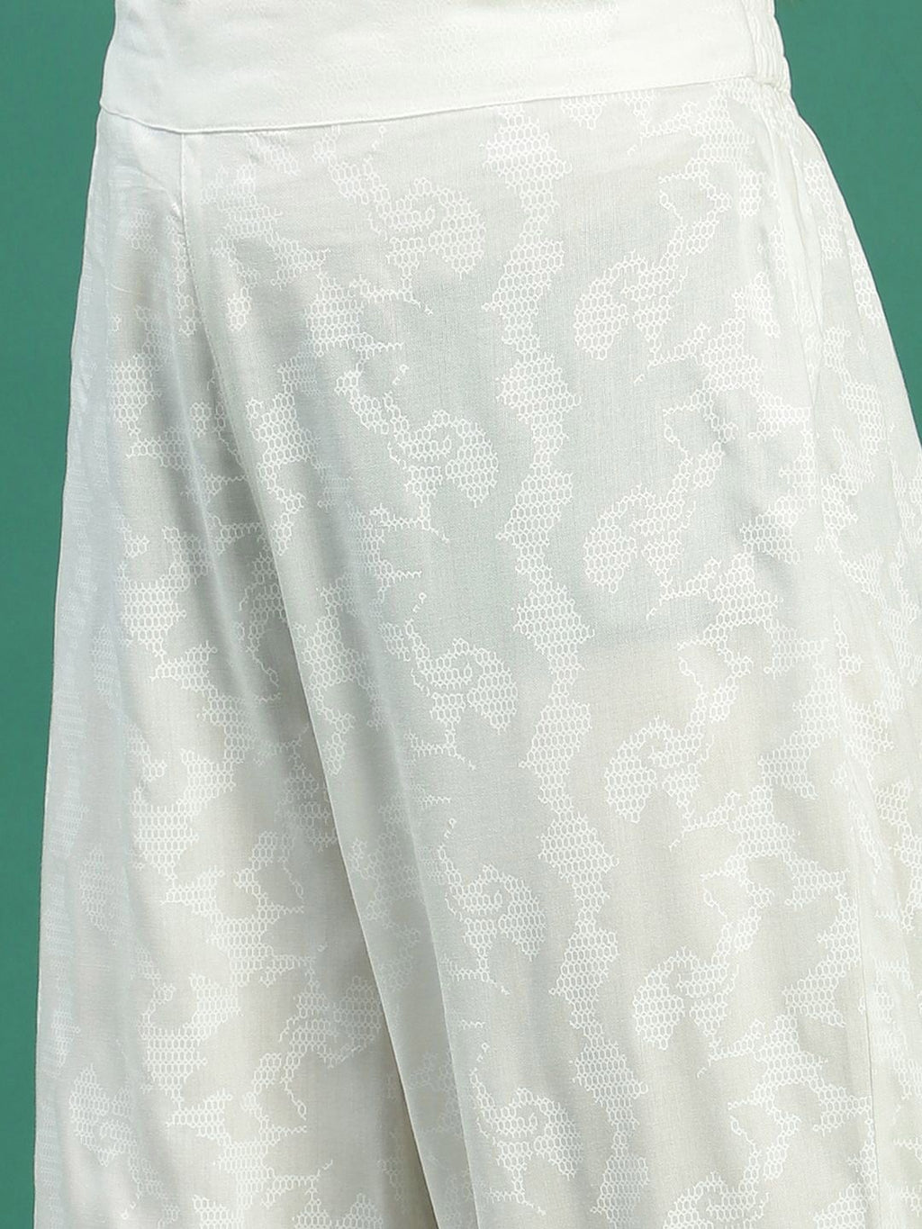 Sangria White Floral Embroidered Mirror Work Angarakha Kurta With Trousers & Dupatta | Grocsy