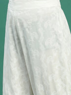 Sangria White Floral Embroidered Mirror Work Angarakha Kurta With Trousers & Dupatta | Grocsy