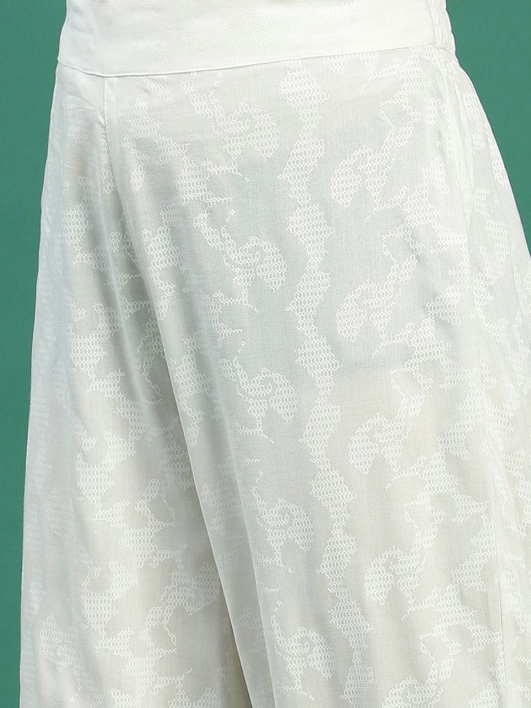 Sangria White Floral Embroidered Mirror Work Angarakha Kurta With Trousers & Dupatta | Grocsy