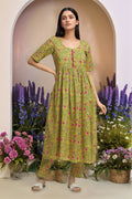 Joban Fashion Printed Mustard Yellow Gather Kurta And Pant | Grocsy