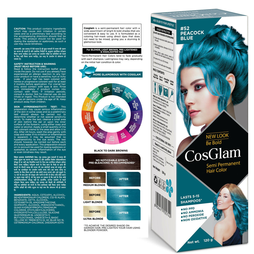 Cosglam Semi Permanent Hair Color for Women & Men (#52 Peacock Blue) | Grocsy