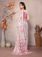 Designer Partywear Peach Bright Moss Satin Patta Fancy Saree - Kanak | Grocsy