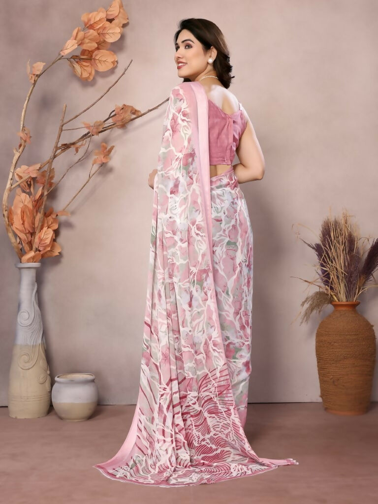 Designer Partywear Peach Bright Moss Satin Patta Fancy Saree - Kanak | Grocsy