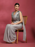 Grey Imported Crush Lycra Texture Pattern Ready to Wear Saree with stitched Blouse - Nirvana | Grocsy