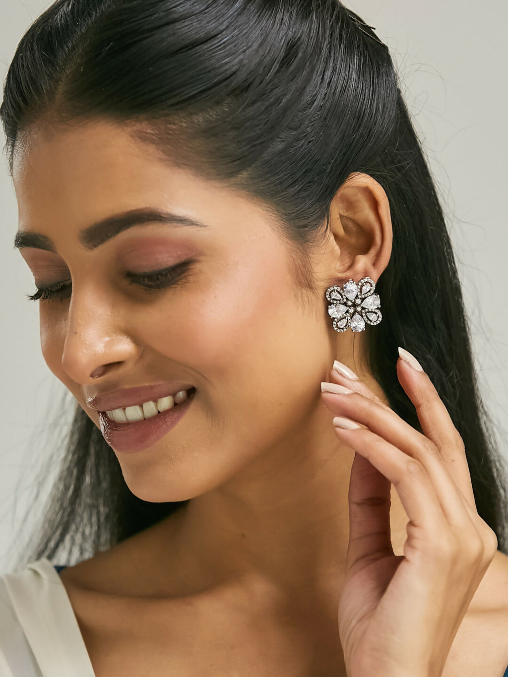 Nuyug 22K Gold-Plated Crystal & Zircon Stone Studded Floral Studs | Grocsy