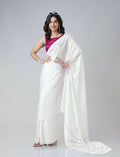 Vastranavya White Retro Wavy Polka Stripes Freehand Ready to Wear Saree | Grocsy