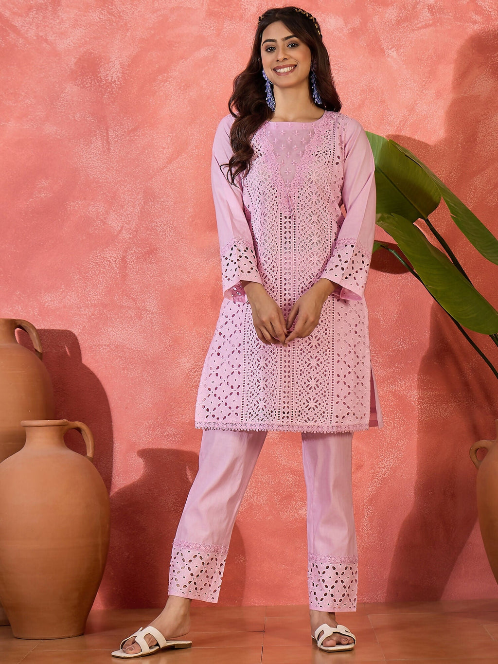 Joban Fashion Embroidery Pink Pure Cotton Cord Set | Grocsy