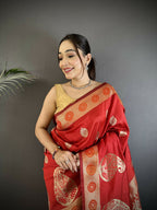 Joban Fashion Red Paisley Soft Silk Banarasi Saree | Grocsy