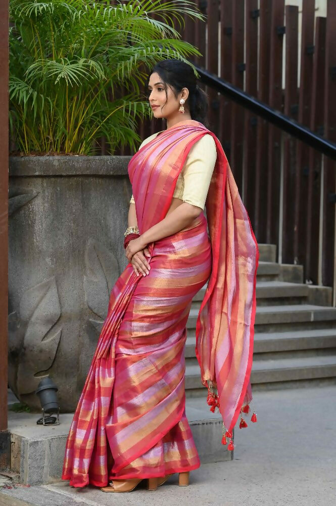 Beatitude Multicolor Tissue Silk Saree | Grocsy