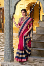 PR Fashion Pink Poly Cotton Printed With Zari Weaving Work Saree | Grocsy