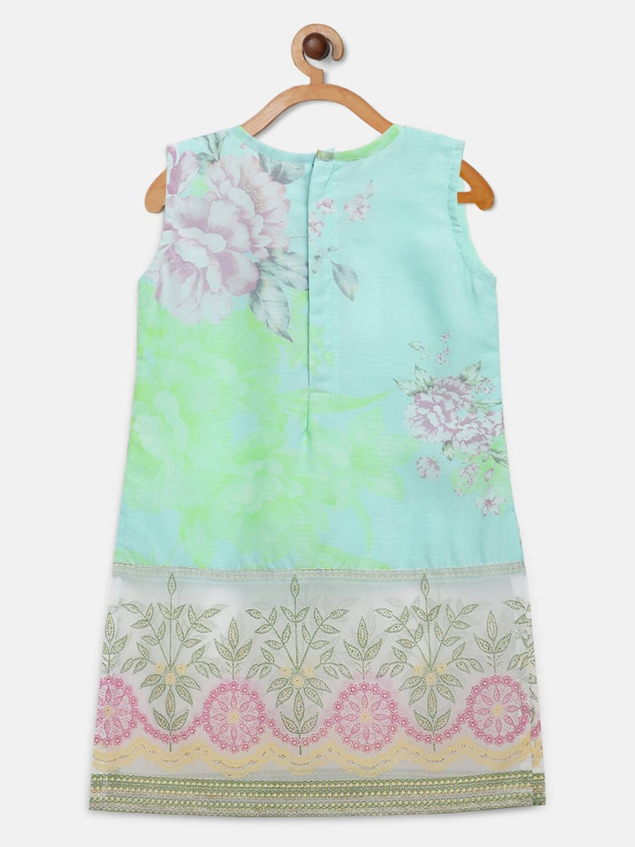 Ahalyaa Aqua Blue Crepe Printed Kids Kurta Palazzo Sets For Girls | Grocsy