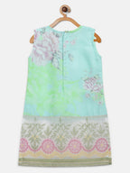 Ahalyaa Aqua Blue Crepe Printed Kids Kurta Palazzo Sets For Girls | Grocsy