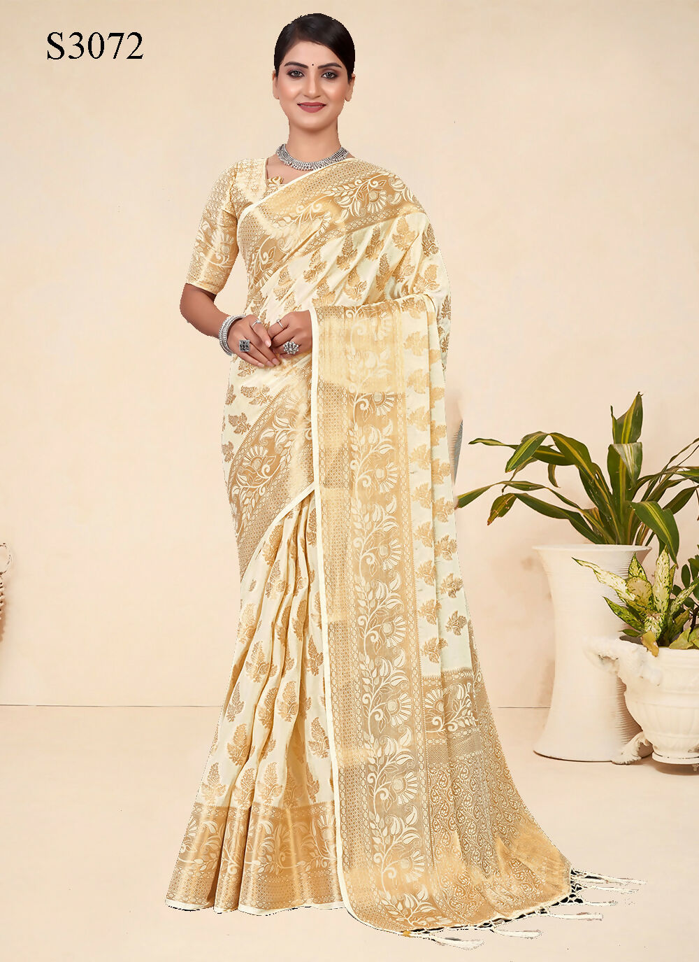 Cream Viscose Weaving Designer Saree - Vandini | Grocsy