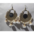 MS Fashion India Half Moon Oxidized Earrings With White Pearls And Hanging White Color Pearl Jhumka | Grocsy