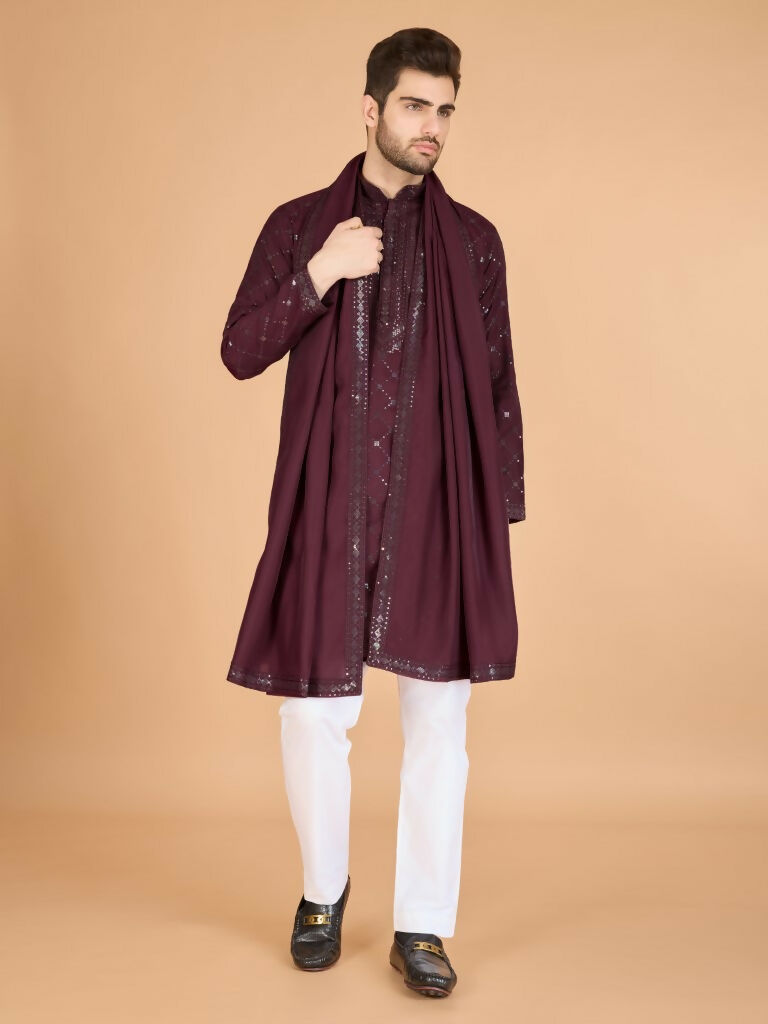 Vastranavya Maroon Exclusive Festival Wear Viscose Silk Thread & Sequence Embroidered Work Kurta with Dupatta | Grocsy