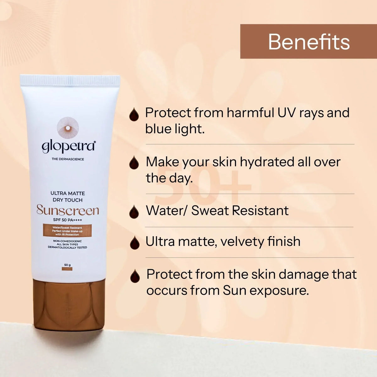 Glopetra Ultra Matte Dry Touch Sunscreen Spf 50 Pa+++ | Grocsy