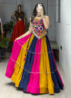 Yash Enterprise Multi Color Rayon Cotton Embroidery Semi Stitched Navratri Top Chaniya Choli | Grocsy