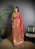 Joban Fashion Light Pink Banarasi Soft Lichi Silk Paisley Saree | Grocsy