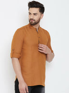 Even Apparels Brown Linen Men's Kurta With Band Collar | Grocsy