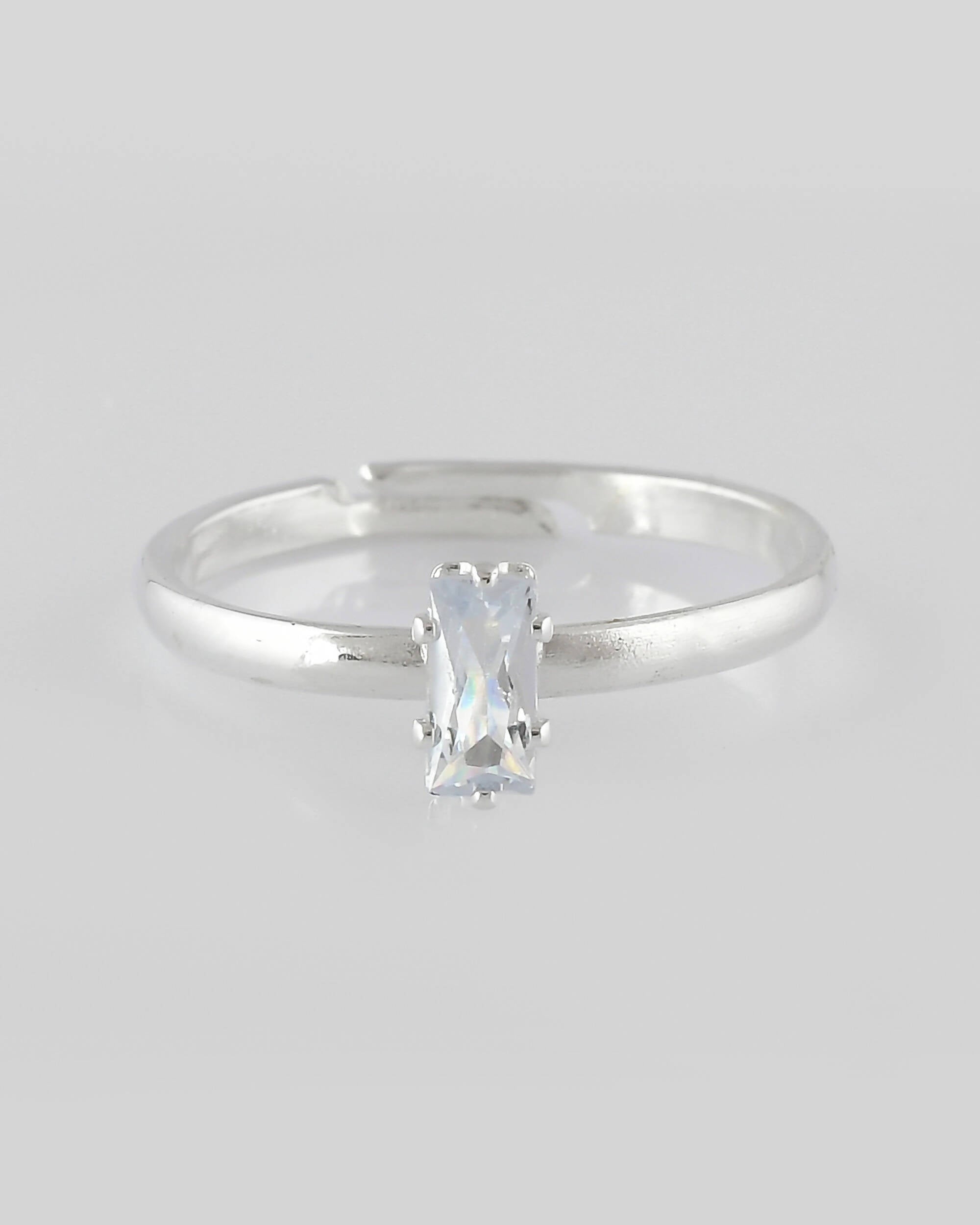 VOJ white CZ-detail Stainless Steel Cubic Zirconia Silver Plated adjustable finger Ring | Grocsy