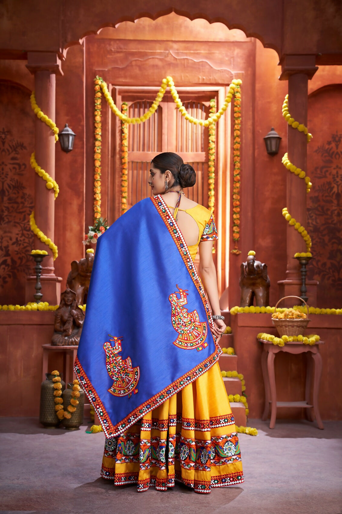 AI Fashion Yellow Art Silk Designer Navratri Lehenga Choli Collection | Grocsy