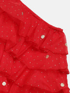 Ahalyaa Red Georgette Ruffel Kids Top With Bottom For Girls | Grocsy