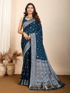 Teal Blue Soft Silk Woven Meenakari Designer Saree - Vedanti | Grocsy
