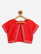 Ahalyaa Pink Crepe Floral Printed Kids Kurta with Jacket For Girls | Grocsy