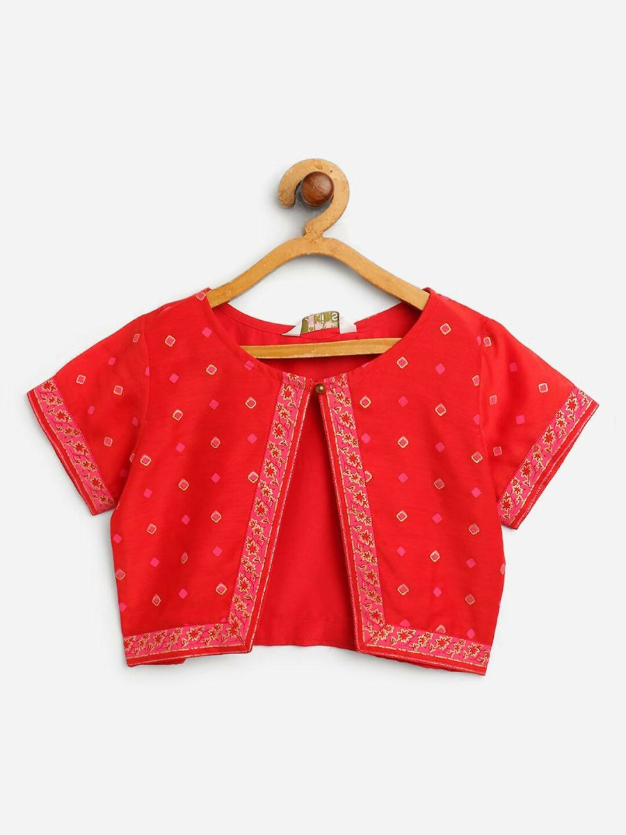 Ahalyaa Pink Crepe Floral Printed Kids Kurta with Jacket For Girls | Grocsy