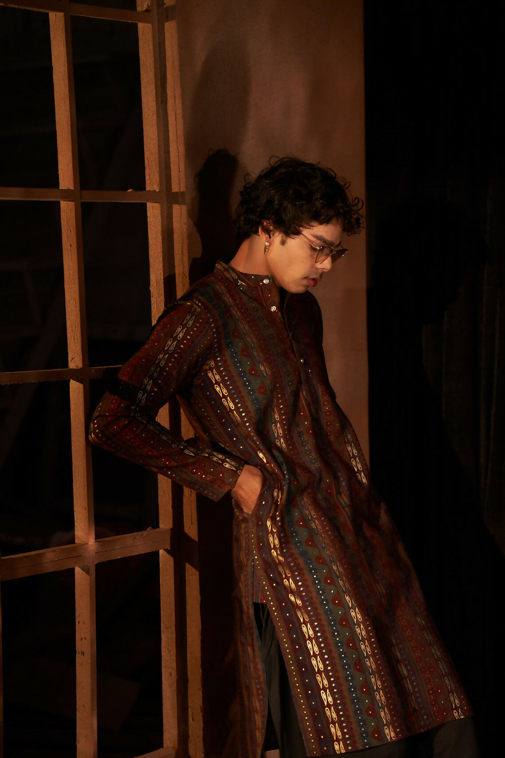 Brown Modal Silk Designer Printed Men's Kurta Set - Mahotsav | Grocsy
