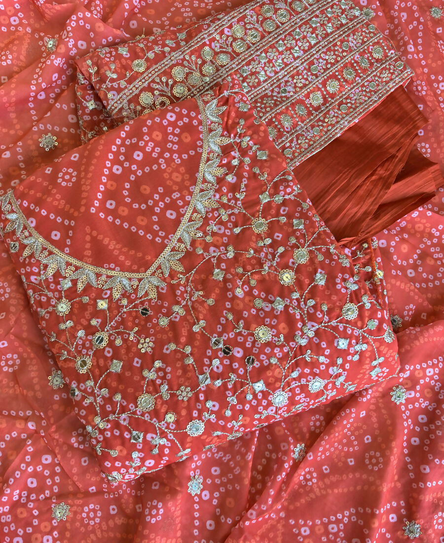 KC Orange Bandhani Printed Heavy Emrboidery Worked Sharara Suit Ethnic Wear | Grocsy