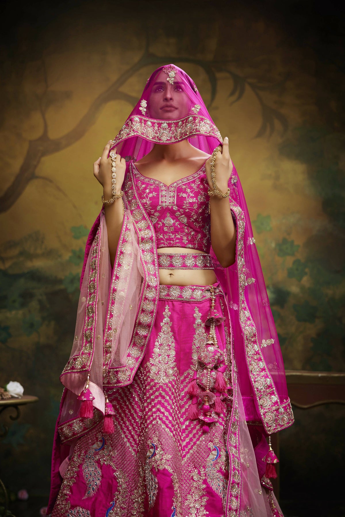 House of Panchhi Pink Pure Silk Moti & Zarkan heavy embroidery Lehenga choli & Dupatta | Grocsy