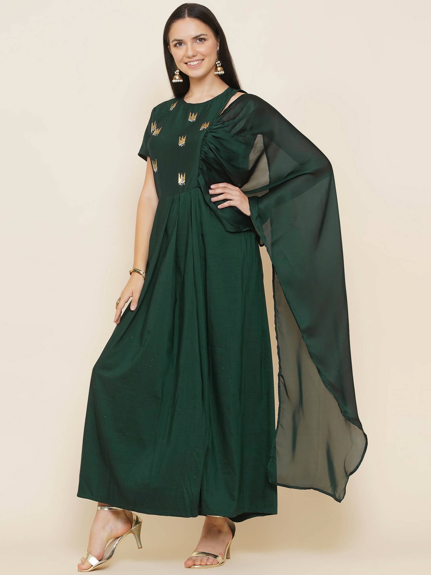 Women Republic Green Hand Embellished Gown | Grocsy