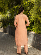 Gharana India Mul Cotton 2 Pc Peach Chikankari Kurta Set | Grocsy